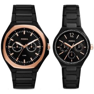 Đồng Hồ Fossil Chính Hãng Nam Nữ BQ2645SET His and Her Multifunction Black Stainless Steel Couple Watch