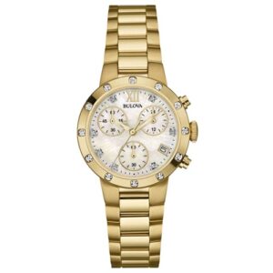 Đồng Hồ Bulova Chính Hãng Nữ 98R216 Diamonds Chronograph Gold Tone Ladies Watch