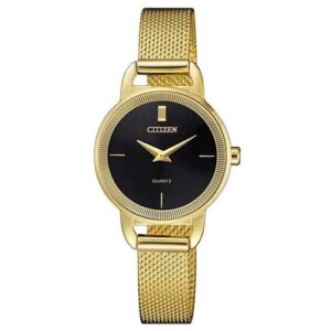 Đồng Hồ Citizen Nữ Chính Hãng  EZ7002-54E Gold-Tone Stainless Quartz Black Dial Ladies Watch
