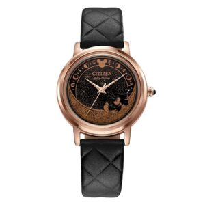 Đồng Hồ Citizen Nữ Chính Hãng FE6098-08W Eco-Drive Disney Mickey Mouse Black Leather Ladies Watch