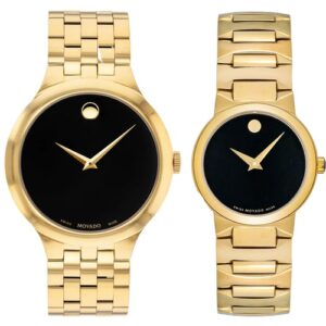 Đồng Hồ Movado Nam Nữ Chính Hãng 0607227 0607228 Serio Stainless Steel Black Dial Couple Watch