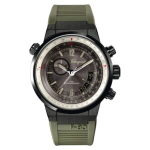 Đồng Hồ Salvatore Ferragamo Chính Hãng Nam FQ2010013 F-80 Green Rubber Black Ion-Plated Stainless Steel Men's Watch