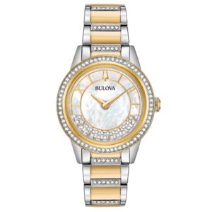Đồng Hồ Bulova Nữ Chính Hãng 98L245 Crystal Turnstyle Mother of Pearl Dial Two-Tone Ladies Watch