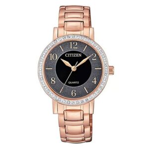 Đồng Hồ Citizen Chính Hãng Nữ EL3048-53E Swarovski Crystal Black Dial Ladies Watch