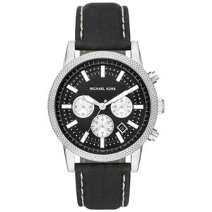 Đồng Hồ Michael Kors Chính Hãng Nam MK8956 Hutton Chronograph Black Leather Men's Watch