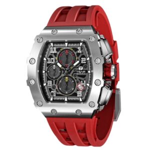Đồng Hồ Tsar Bomba Chính Hãng Nam TB8204SRED Tonneau Chronograph Rubber Men's Watch