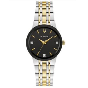 Đồng Hồ Bulova Chính Hãng Nữ 98P208 Diamond Black Dial Quartz Two Tone Ladies Watch