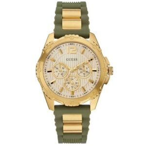 Đồng Hồ Guess Chính Hãng Nữ W0325L5 Golden Dial Analog Quartz Green Band Multifunction Ladies Watch