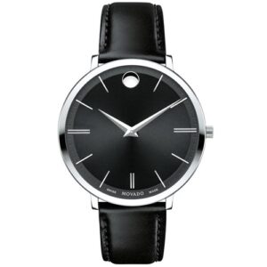 Đồng Hồ Movado Nam Nữ Chính Hãng 0607090 Ultra Slim Black Dial Leather Unisex Watch