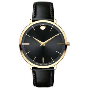 Đồng Hồ Movado Nam Nữ Chính Hãng 0607091 Ultra Slim Black Dial Leather Unisex Watch