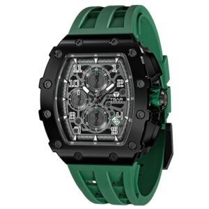 Đồng Hồ Tsar Bomba Chính Hãng Nam TB8204QGREEN Tonneau Chronograph Rubber Men's Watch