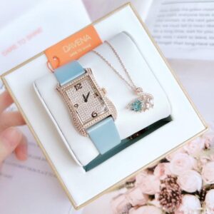Đồng Hồ Davena Nữ Chính Hãng Leather Swarovski Ladies Set Watch