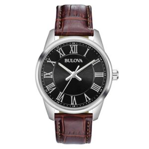 Đồng Hồ Bulova Chính Hãng Nam 96A221 Quartz Black Dial Brown Leather Men's Watch