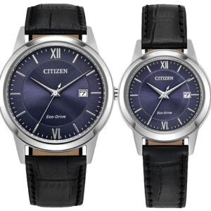 Đồng Hồ Citizen Chính Hãng Nam Nữ AW1780-09L FE1087-01L Classic Blue Dial Leather Couple Watch