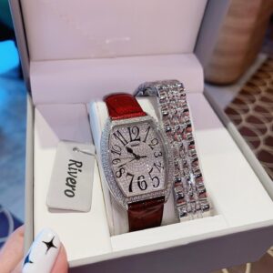 Đồng Hồ Rivero Nữ Chính Hãng Red Leather Ladies Set Watch