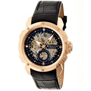 Đồng Hồ Heritor Chính Hãng Nam HR2506 Carter Rose Gold Skeleton Dial Black Leather Men's Watch