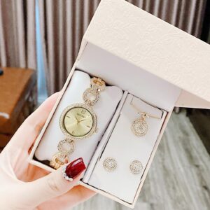 Đồng Hồ Ellen Tracy Chính Hãng Nữ Gold Crystal Ladies Set Watch