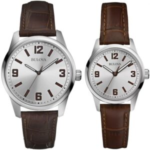 Đồng Hồ Bulova Chính Hãng Nam Nữ 96A153 96L197 Brown Leather Couple Watch