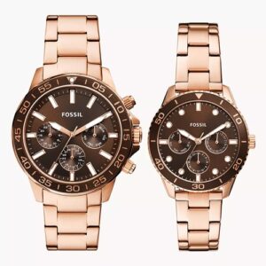 Đồng Hồ Fossil Chính Hãng Nam Nữ BQ2827SET His and Hers Multifunction Rose Gold-Tone Stainless Steel Couple Watch