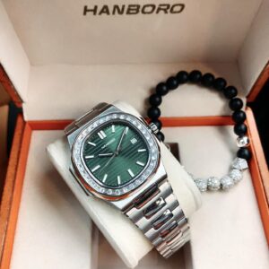 Đồng Hồ Hanboro Chính Hãng Nam Green Dial Silver Stainless Steel Men’s Watch