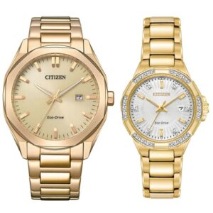 Đồng Hồ Citizen Chính Hãng Nam Nữ BM7603-82P EW2462-51A Gold Stainless Steel Couple Watch