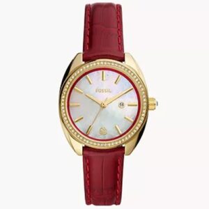 Đồng Hồ Fossil Chính Hãng Nữ BQ3772 Vale Three-Hand Date Red Leather Ladies Watch