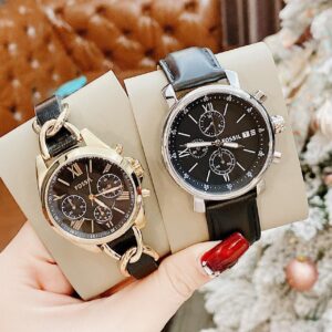 Đồng Hồ Fossil Chính Hãng Nam Nữ Black Leather Couple Watch