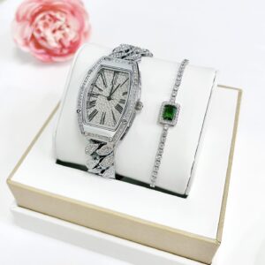 Đồng Hồ Davena Nữ Chính Hãng Silver Swarovski Ladies Set Watch