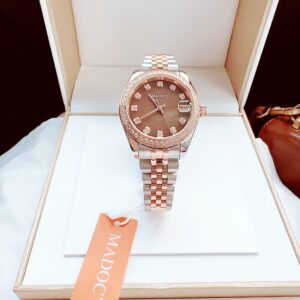 Đồng Hồ Madocy Nữ Chính Hãng Two-Tone Stainless Brown Dial Steel Ladies Watch