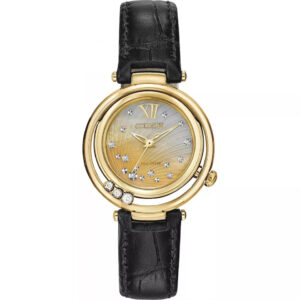 Đồng Hồ Citizen. Nữ Chính Hãng EM0322-29D Sunrise Eco-Drive Diamond Black Leather