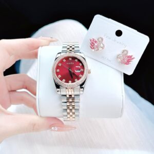 Đồng Hồ Amica Chính Hãng Nữ Red Dial Pave Ladies Watch