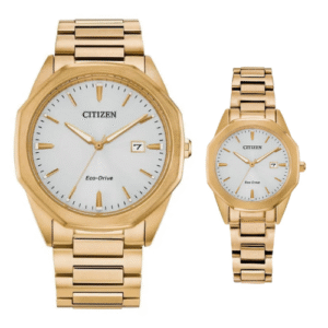 Đồng Hồ Citizen Chính Hãng Nam Nữ BM7492-57A EW2582-59A  Gold Stainless Steel Couple Watch