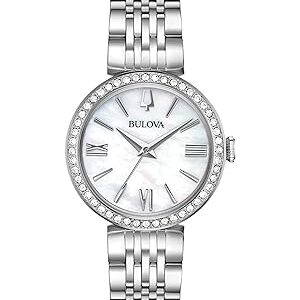 Đồng Hồ Bulova Chính Hãng Nữ 96X149 Crystals Silver Pendant Necklace Hoop Earrings Watch