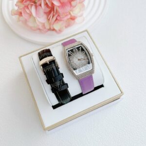 Đồng Hồ Davena Nữ Chính Hãng Set Black & Purple Leather Oval Women Watch