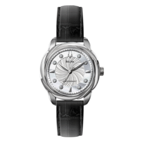 Đồng Hồ Bulova Chính Hãng Nữ 96P124 Precisionist Mother of Pearl Dial Black Leather Ladies Watch