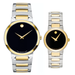 Đồng Hồ Movado Chính Hãng Nam Nữ 0607293 0607296 Temo Black Dial Two-tone Couple Watch
