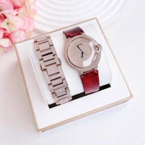 Đồng Hồ Rivero Nữ Chính Hãng Set Rose Gold & Red Leather Ladies Watch