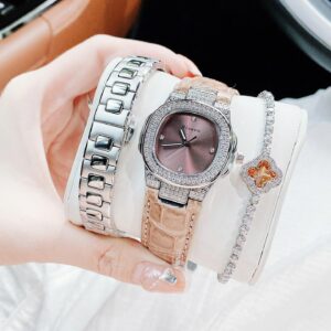 Đồng Hồ Rivero Nữ Chính Hãng New Collection Silver Steel Brown Dial Brown Leather Square Watch