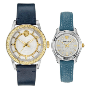 Đồng Hồ Versace Chính Hãng Nam Nữ VE6C00123 VEPO00120 Blue Leather Couple Watch