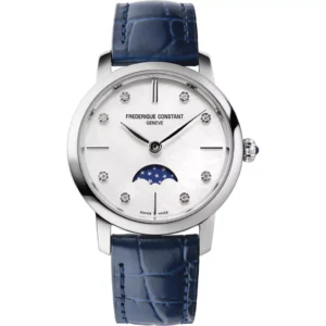 Đồng Hồ Frederique Constant Chính Hãng Nữ FC-206MPWD1S6 Slimline Moonphase Blue Leather Women's Watch