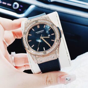 Đồng Hồ Hanboro Chính Hãng Nam Black Silicon Rose Gold Pave Men’s Watch