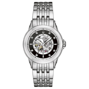 Đồng Hồ Bulova Chính Hãng Nữ 96P113 Mechanical Diamond Case Black Dial Watch