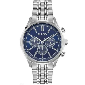Đồng Hồ Bulova Nam Chính Hãng 96A210 Men's Chronograph Quartz Stainless Steel Silver Blue Watch