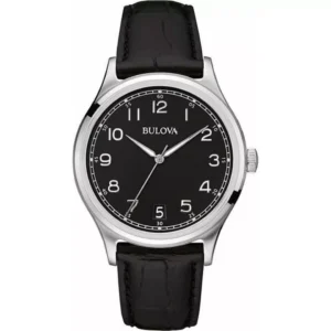 Đồng Hồ Bulova Chính Hãng Nam 96B233 Black Leather Band Black Dial Men's Watch